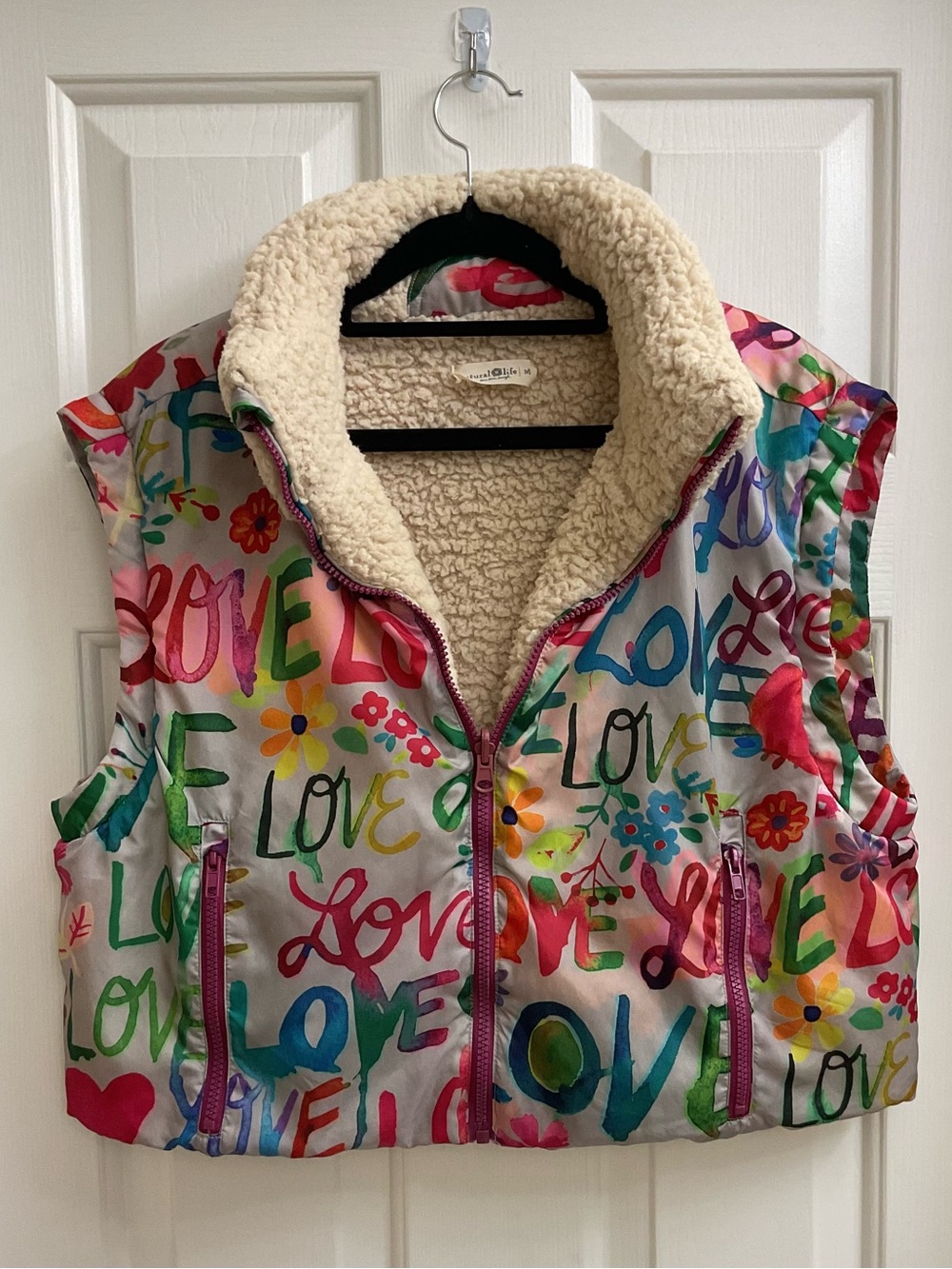 NATURAL LIFE Multicolor 'Love' Sherpa-Lined Vest Size M